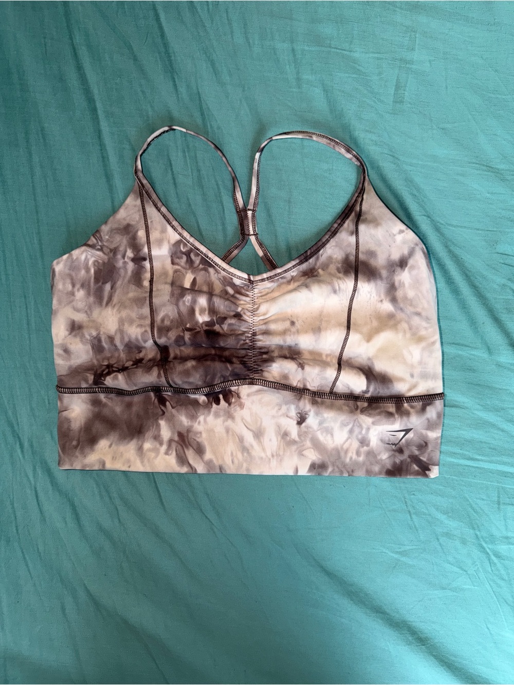 Gymshark Marble Print Strappy Sports Bra - Taupe Brown